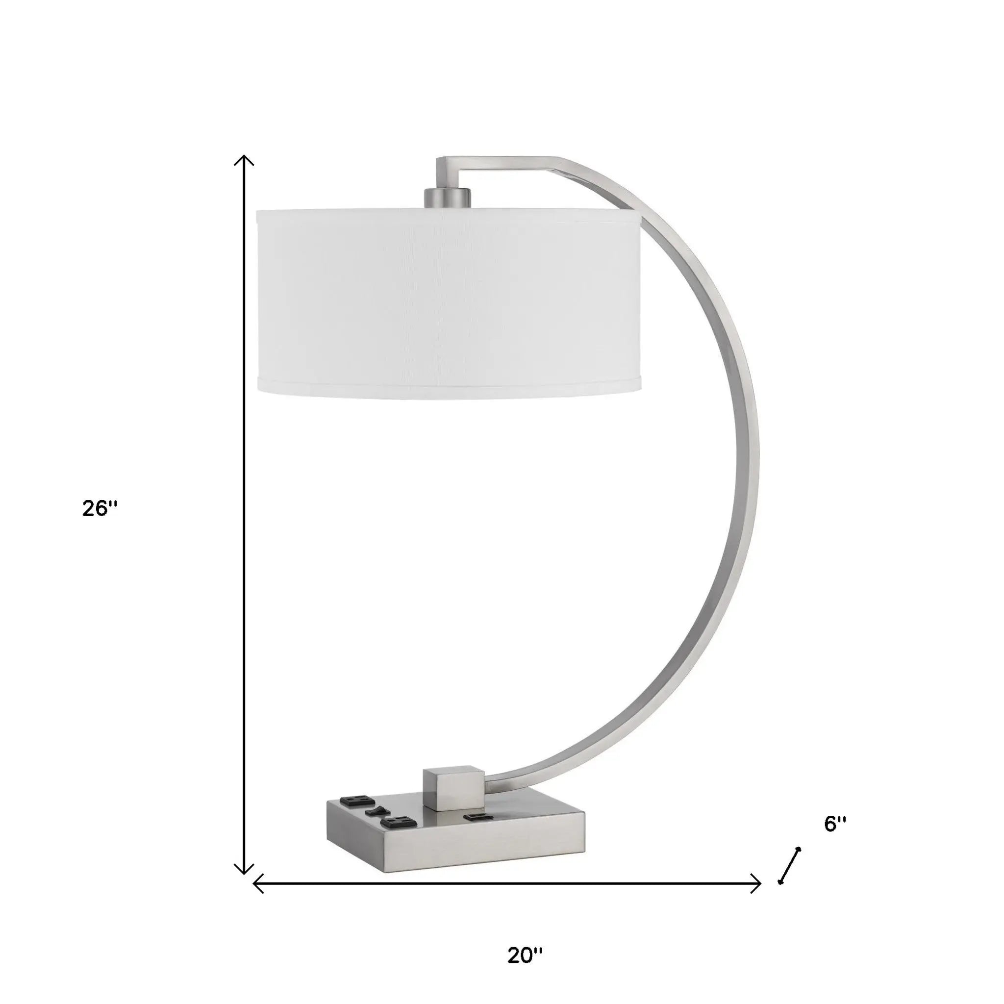 26" Nickel Metal Lantern Desk USB Table Lamp With White Shade Homeroots Lighting
