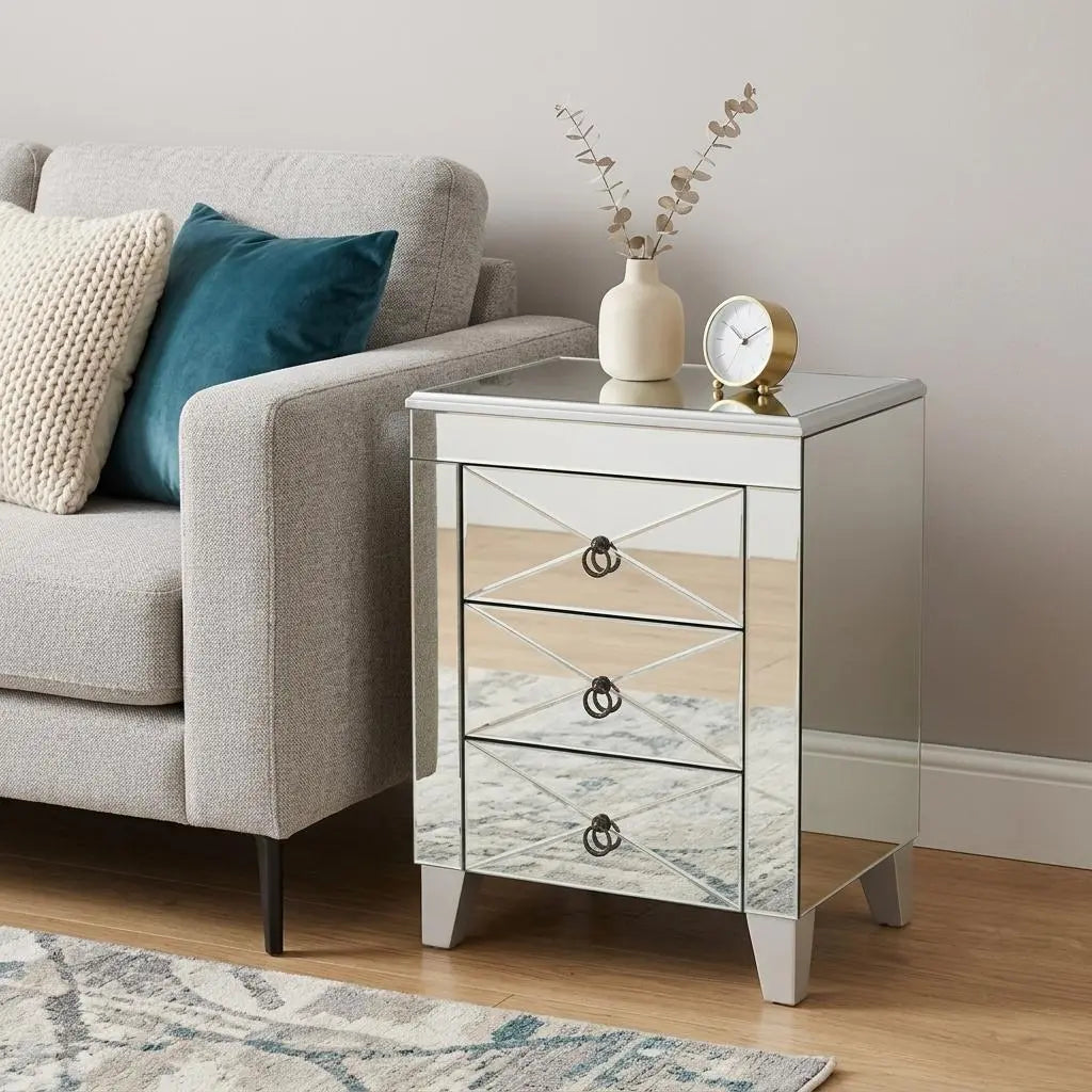 26" Silver End Table With Three Drawers Homeroots Living Room