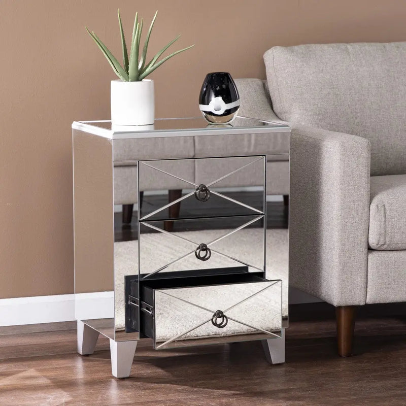 26" Silver End Table With Three Drawers Homeroots Living Room