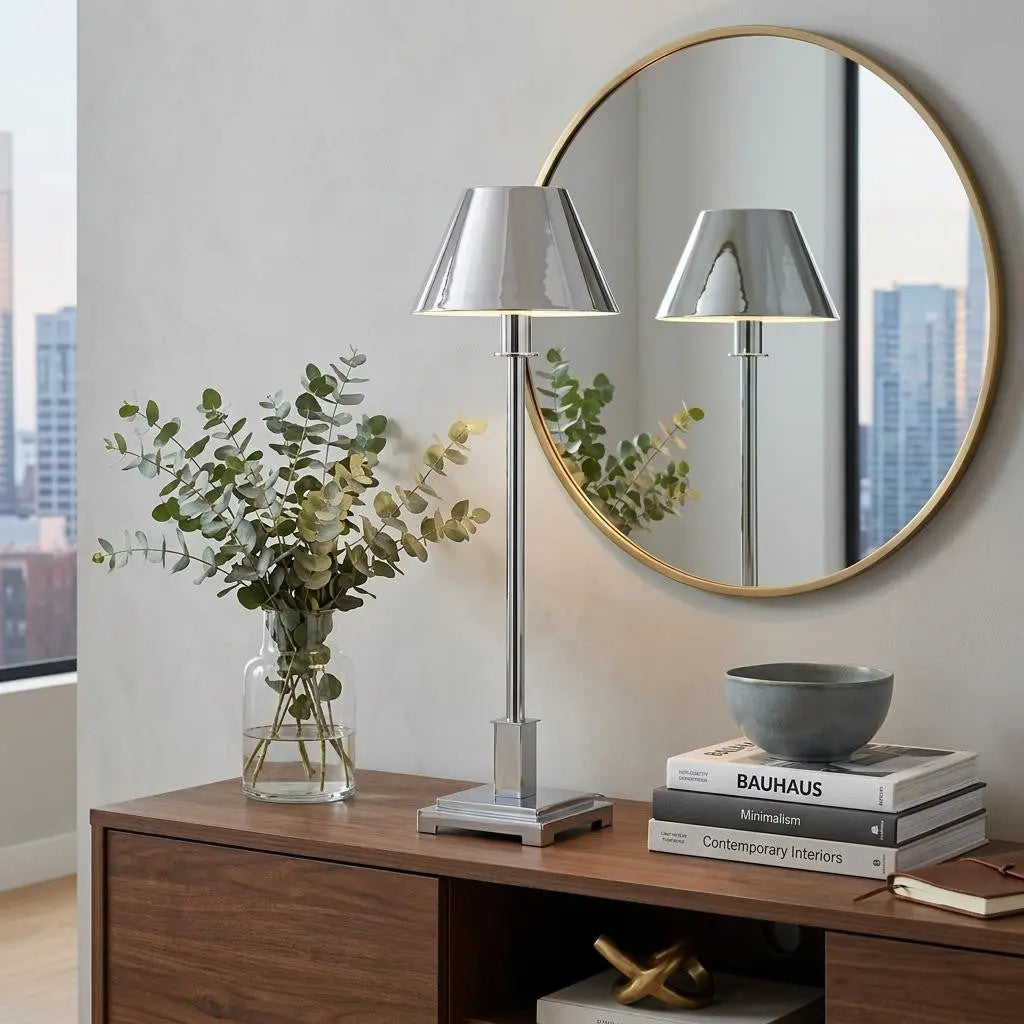 26" Silver Novelty Table Lamp LED With Empire Shade Homeroots Lighting