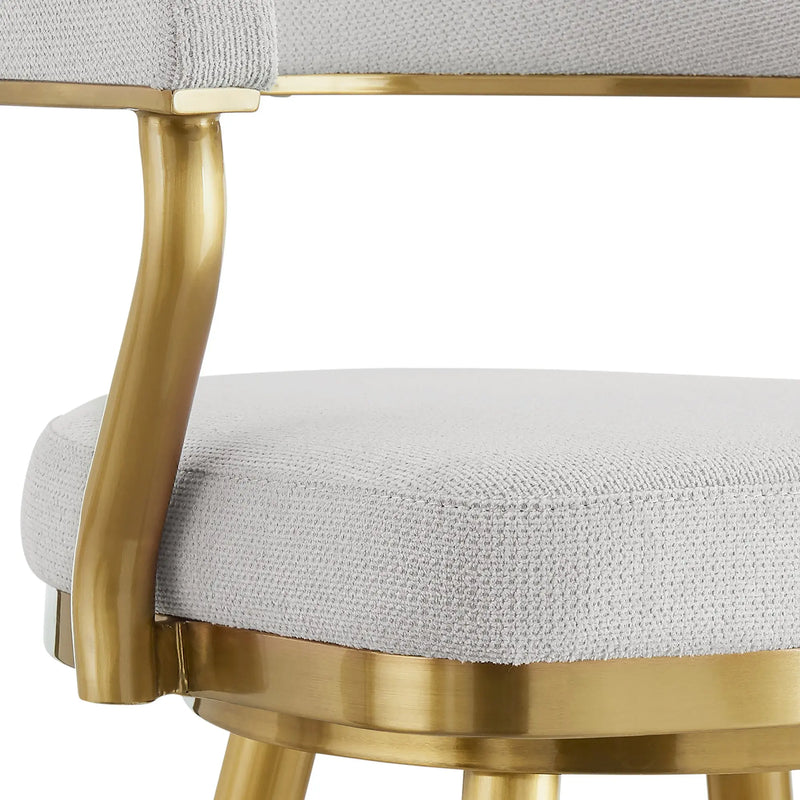 26" Silver and Gold Fabric and Stainless Steel Counter Height Swivel Bar Chair Homeroots Living Room