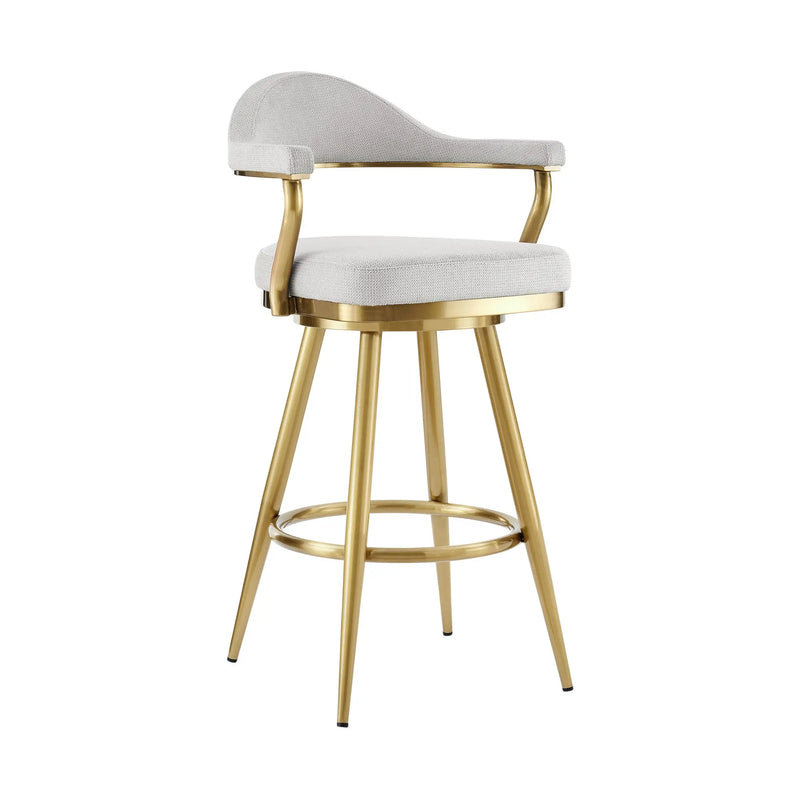 26" Silver and Gold Fabric and Stainless Steel Counter Height Swivel Bar Chair Homeroots Living Room
