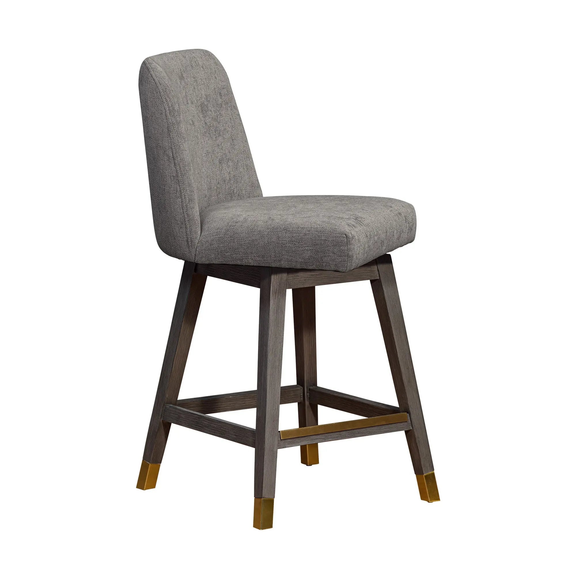 26" Taupe and Gray Solid Wood Counter Height Swivel Bar Chair Homeroots Living Room
