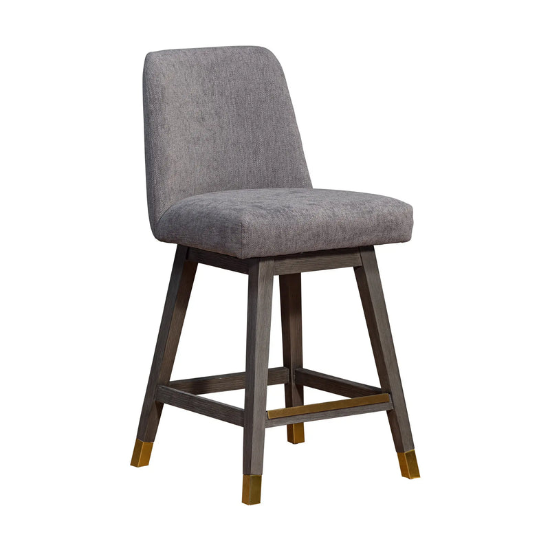 26" Taupe and Gray Solid Wood Counter Height Swivel Bar Chair Homeroots Living Room