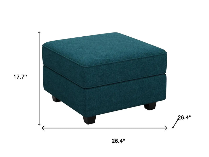 26" Teal Blue and Black Solid Wood and Microfiber Storage Ottoman Homeroots Living Room