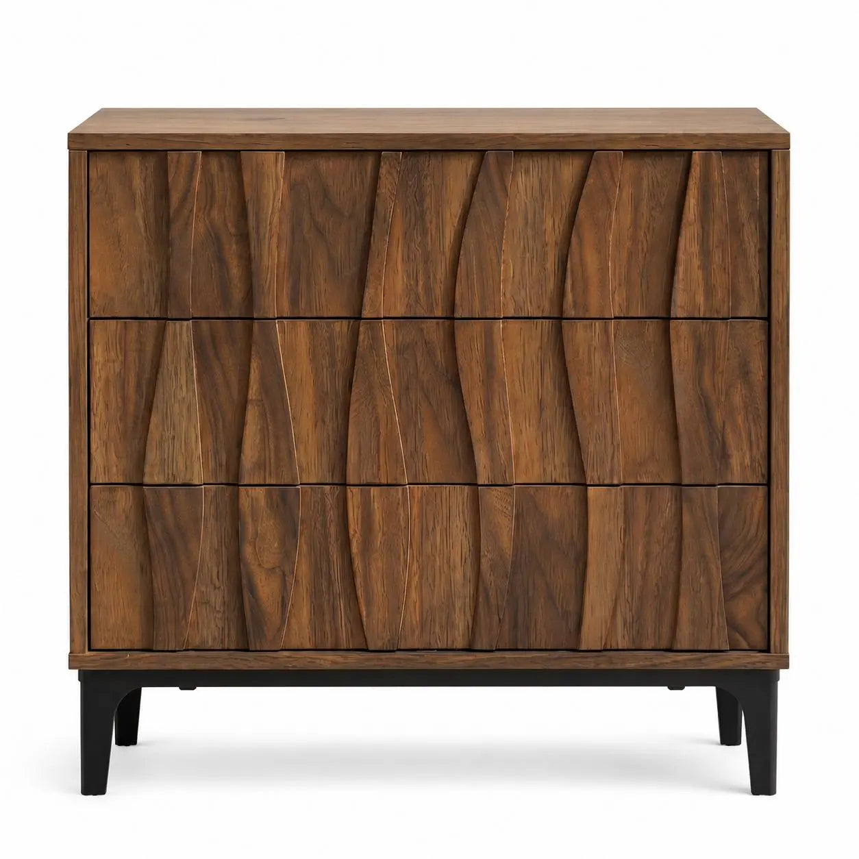 26" Walnut Wood Ribbed Texture Three Drawer Nightstand Homeroots Bed & Bath