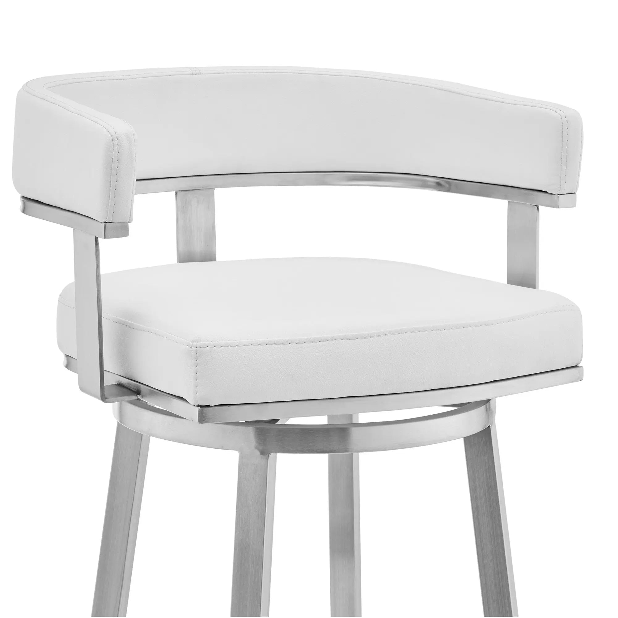 26" White And Silver Faux Leather And Stainless Steel Low Back Counter Height Swivel Bar Chair Homeroots Living Room