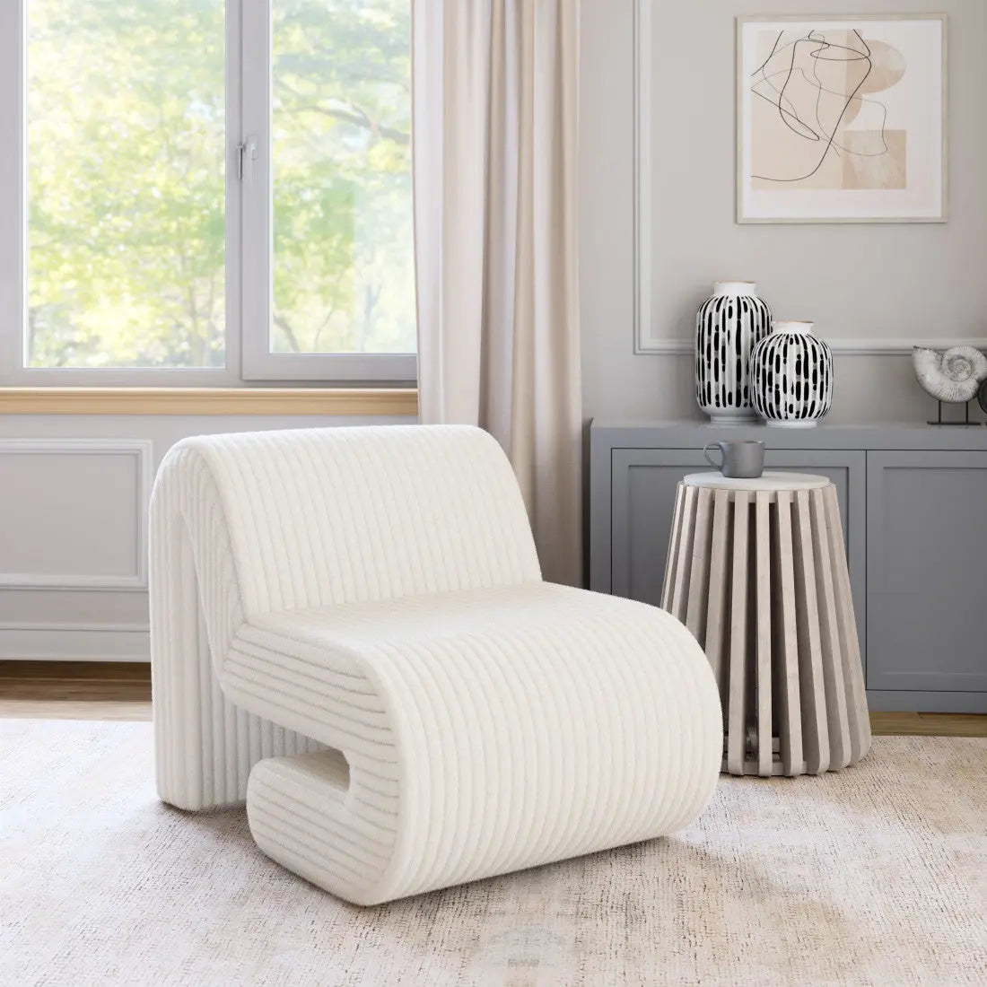 26" White Corduroy And Upholstered Lounge Chair Homeroots Living Room