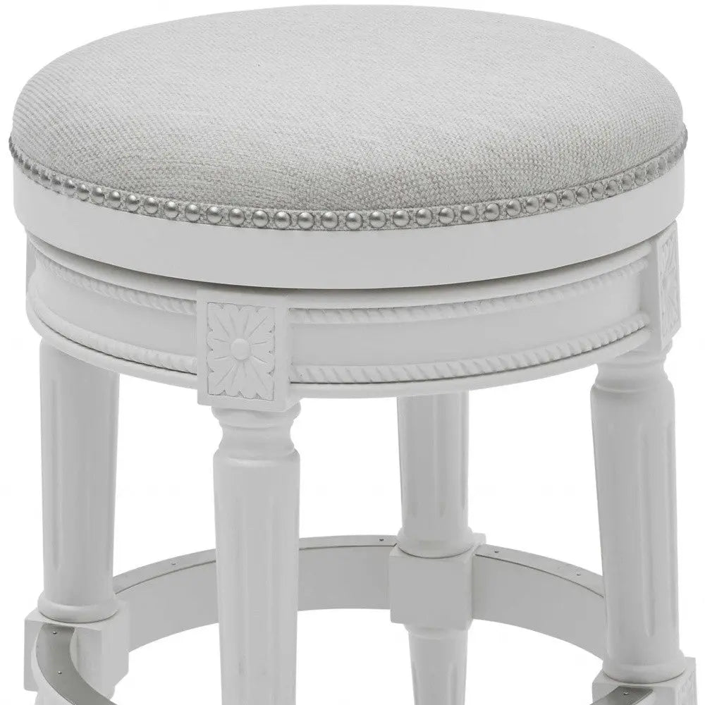 26" White Solid Wood and Fabric Backless Counter Height Swivel Bar Chair Homeroots Living Room