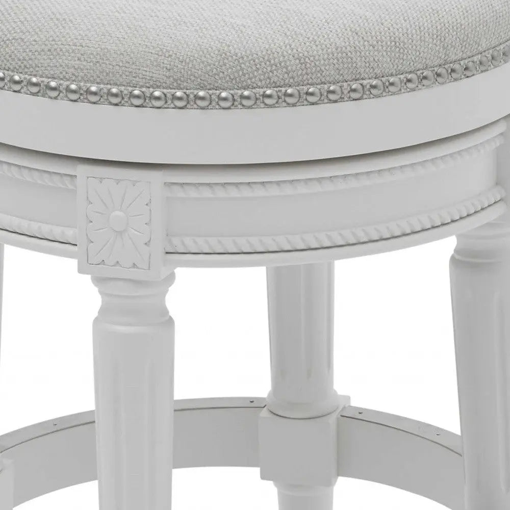 26" White Solid Wood and Fabric Backless Counter Height Swivel Bar Chair Homeroots Living Room