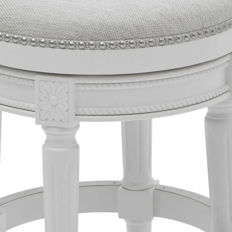 26" White Solid Wood and Fabric Backless Counter Height Swivel Bar Chair Homeroots Living Room