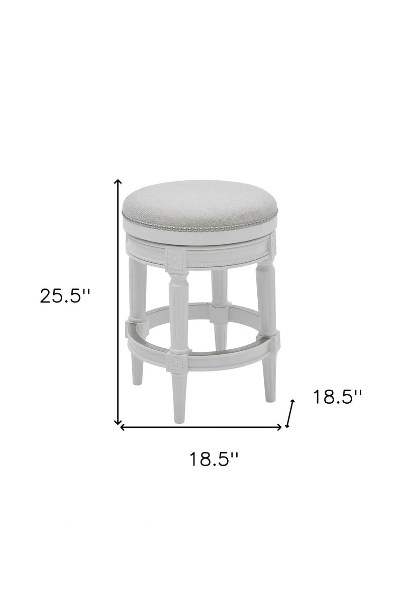 26" White Solid Wood and Fabric Backless Counter Height Swivel Bar Chair Homeroots Living Room