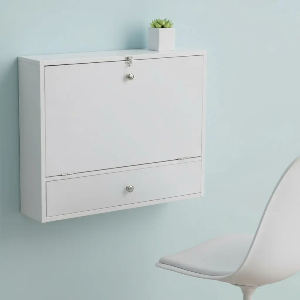 26" White Wall Mounted Floating Desk Homeroots Office