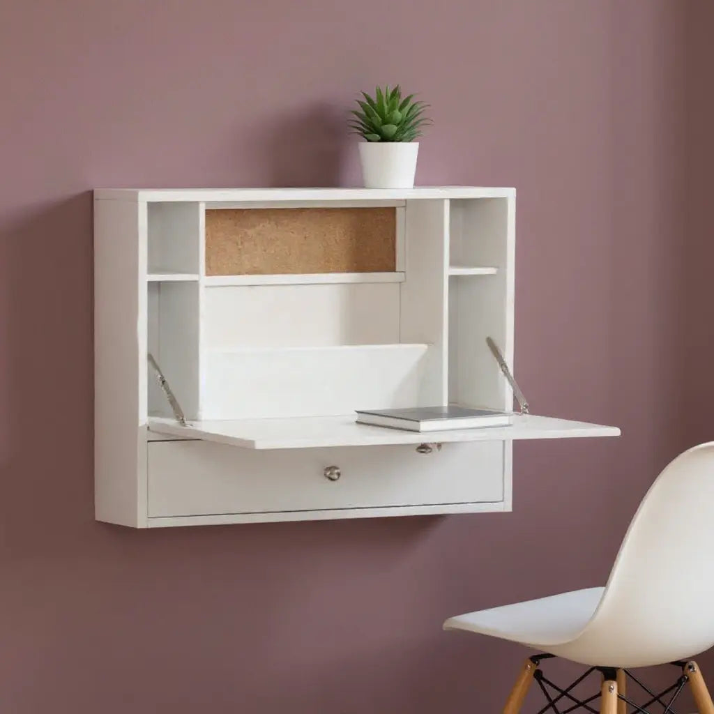 26" White Wall Mounted Floating Desk Homeroots Office