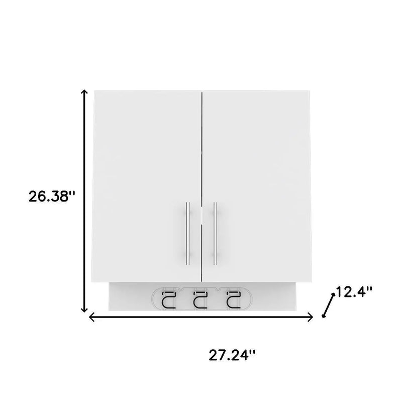 26" White Wood Wall Mounted Utlity Cabinet With Two Doors Homeroots Kitchen & Dining