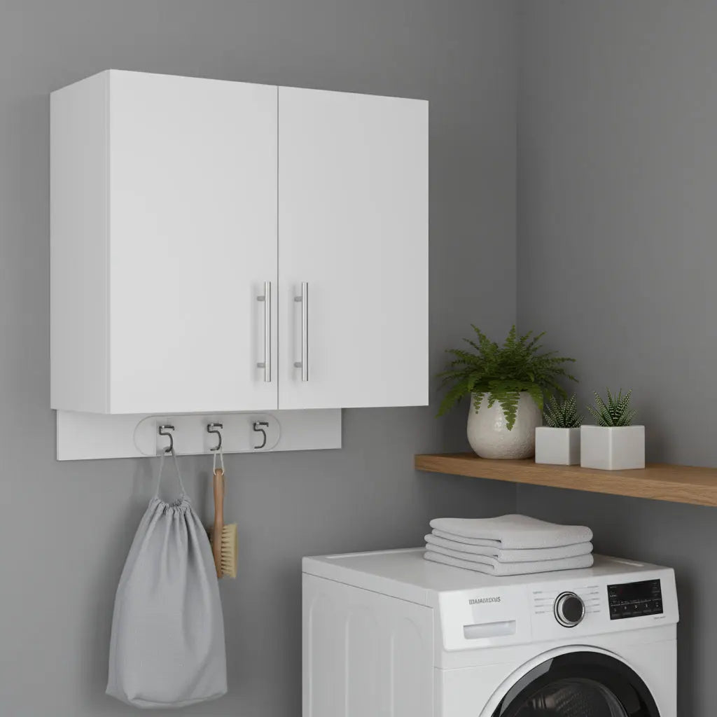 26" White Wood Wall Mounted Utlity Cabinet With Two Doors Homeroots Kitchen & Dining
