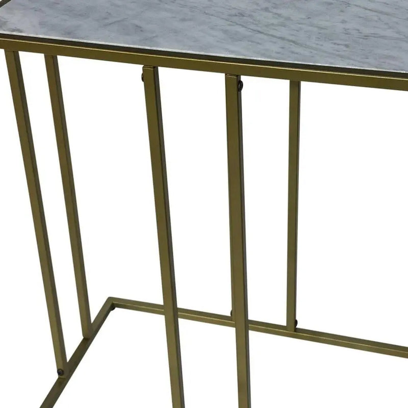26" White and Antiqued Gold Marble and Iron Frame End Table Homeroots Living Room