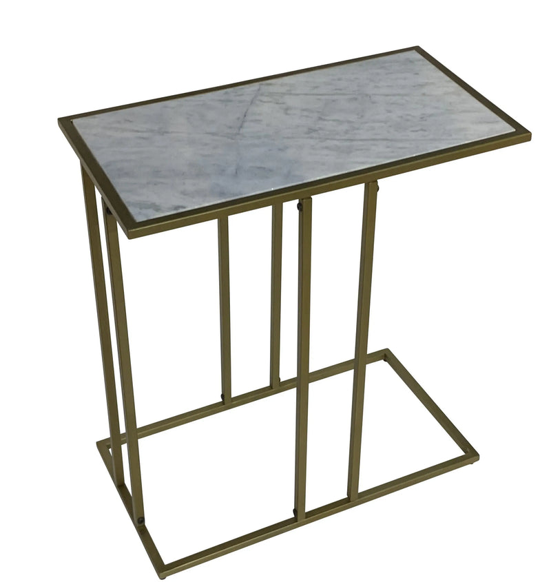 26" White and Antiqued Gold Marble and Iron Frame End Table Homeroots Living Room
