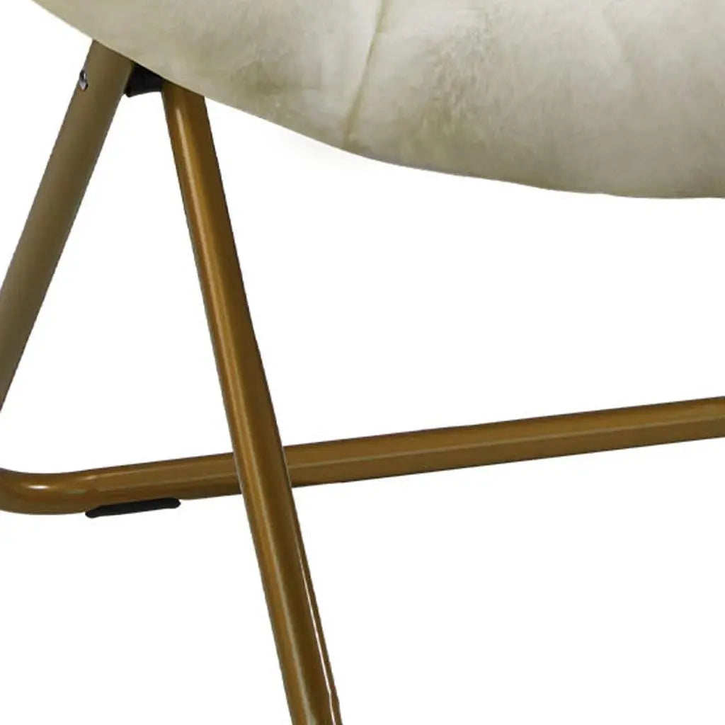 26" White and Bronze Tufted Faux Fur and Metal Lounge Chair Homeroots Living Room