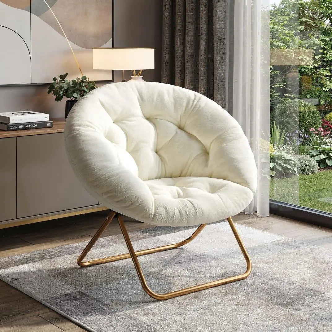 26" White and Bronze Tufted Faux Fur and Metal Lounge Chair Homeroots Living Room