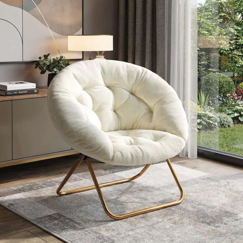 26" White and Bronze Tufted Faux Fur and Metal Lounge Chair Homeroots Living Room