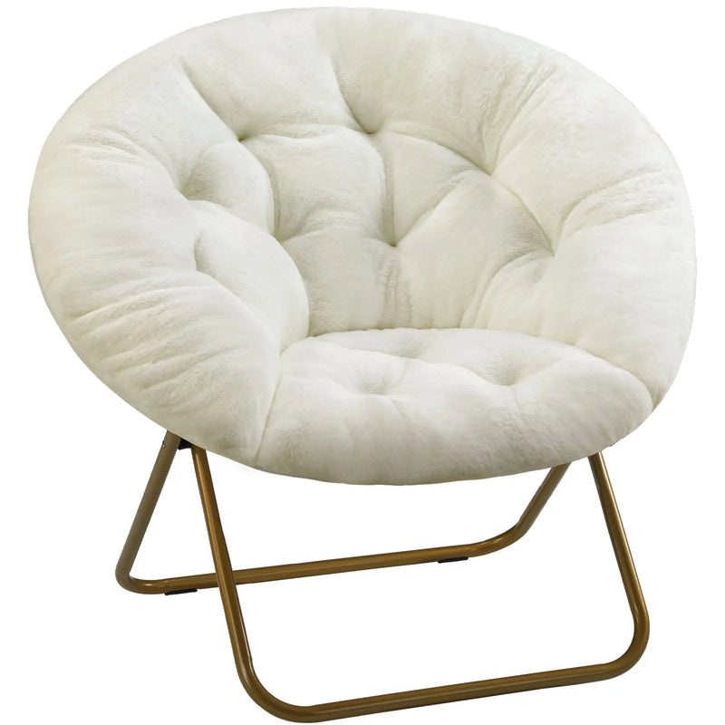 26" White and Bronze Tufted Faux Fur and Metal Lounge Chair Homeroots Living Room