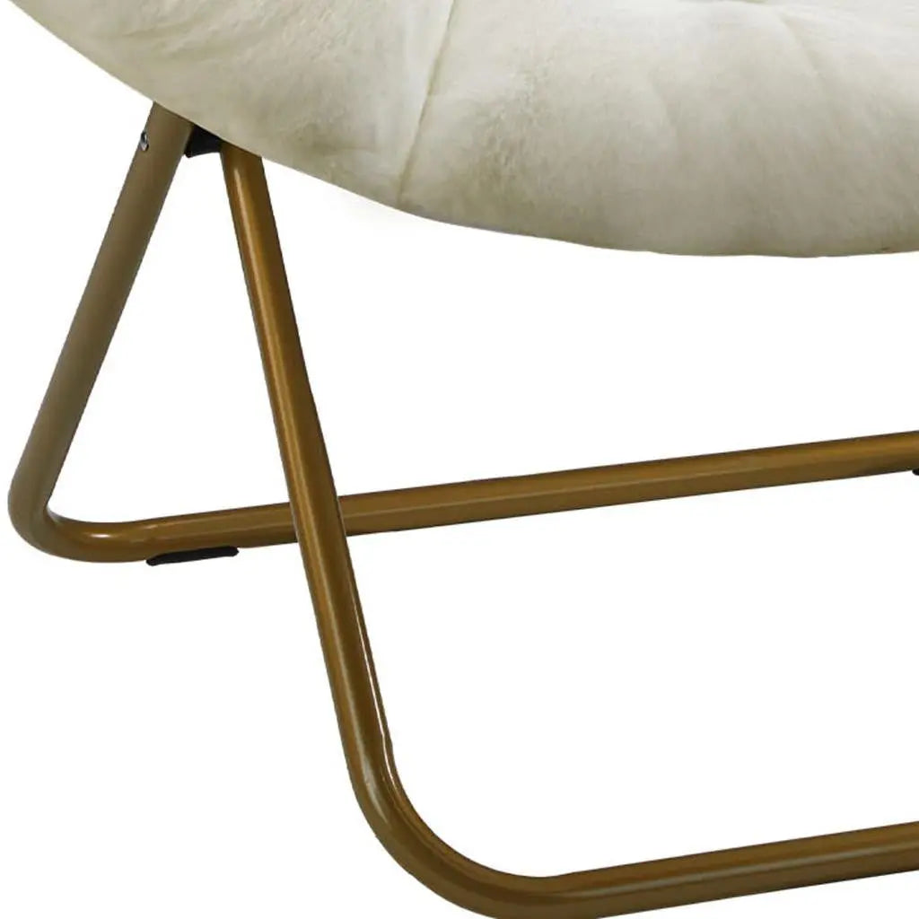 26" White and Bronze Tufted Faux Fur and Metal Lounge Chair Homeroots Living Room