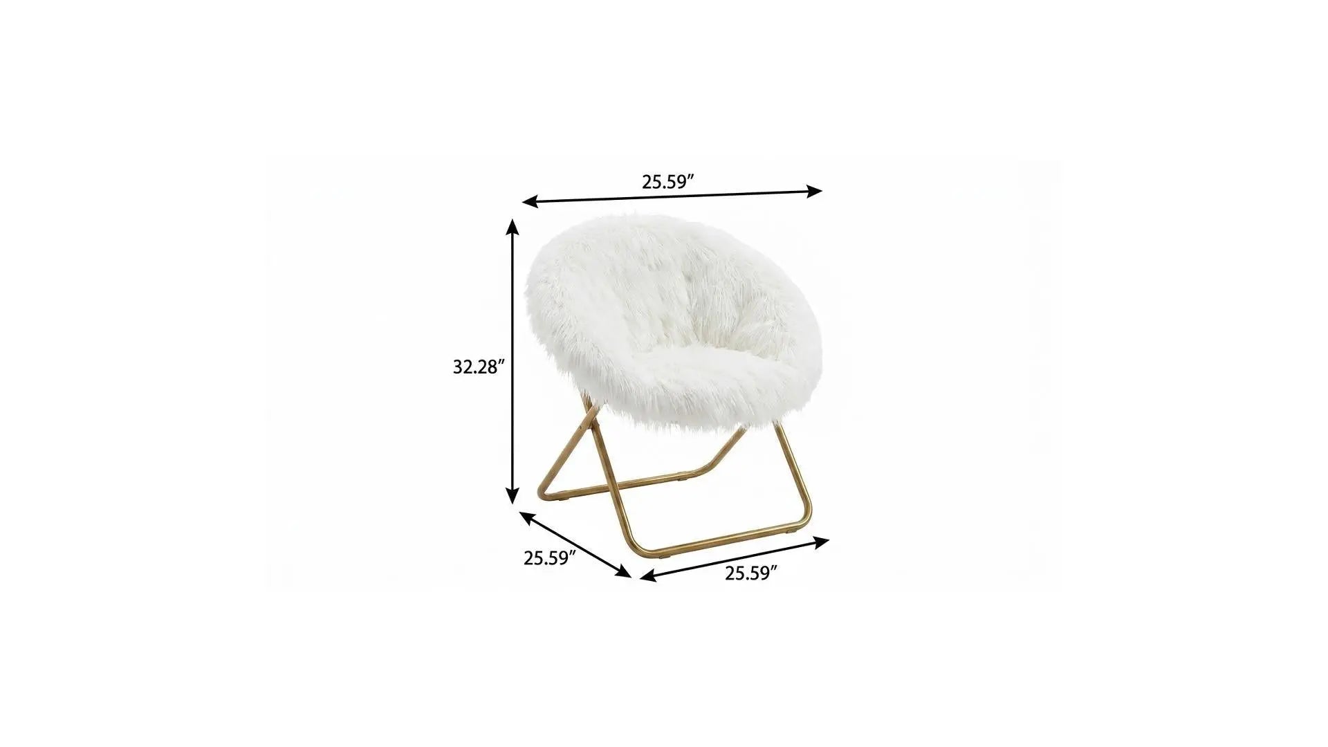 26" White and Bronze Tufted Faux Fur and Metal Lounge Chair Homeroots Living Room