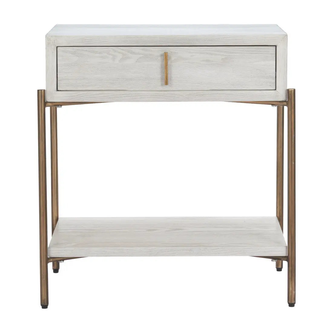 26" White and Bronze Wood and Steel End Table With Drawer And Shelf Homeroots Living Room