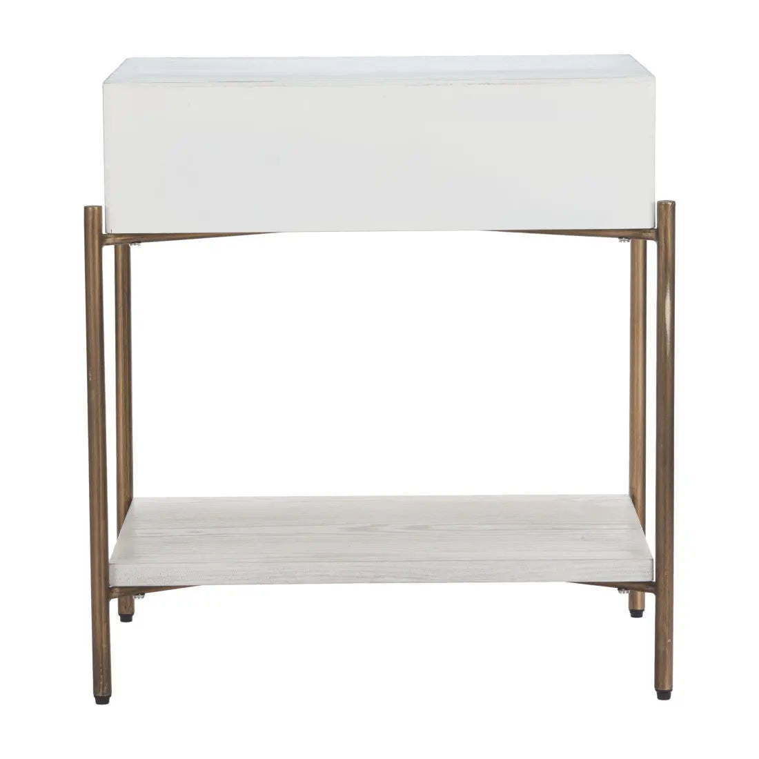 26" White and Bronze Wood and Steel End Table With Drawer And Shelf Homeroots Living Room