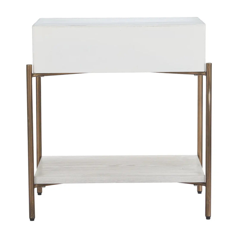 26" White and Bronze Wood and Steel End Table With Drawer And Shelf Homeroots Living Room