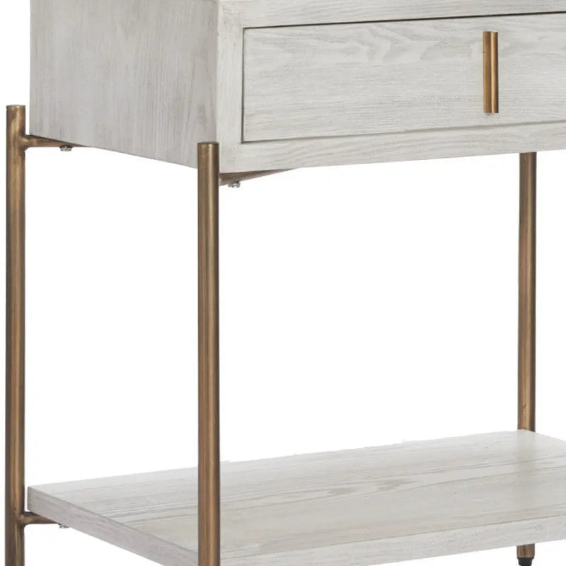 26" White and Bronze Wood and Steel End Table With Drawer And Shelf Homeroots Living Room