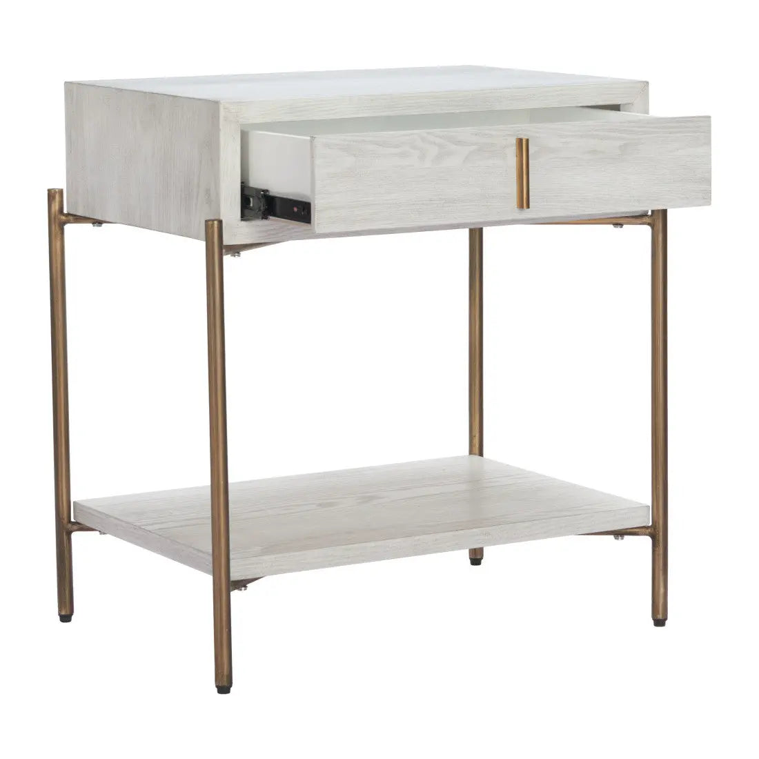 26" White and Bronze Wood and Steel End Table With Drawer And Shelf Homeroots Living Room