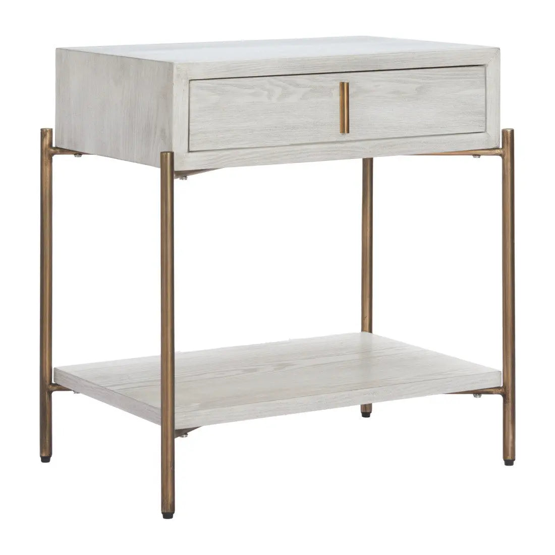 26" White and Bronze Wood and Steel End Table With Drawer And Shelf Homeroots Living Room