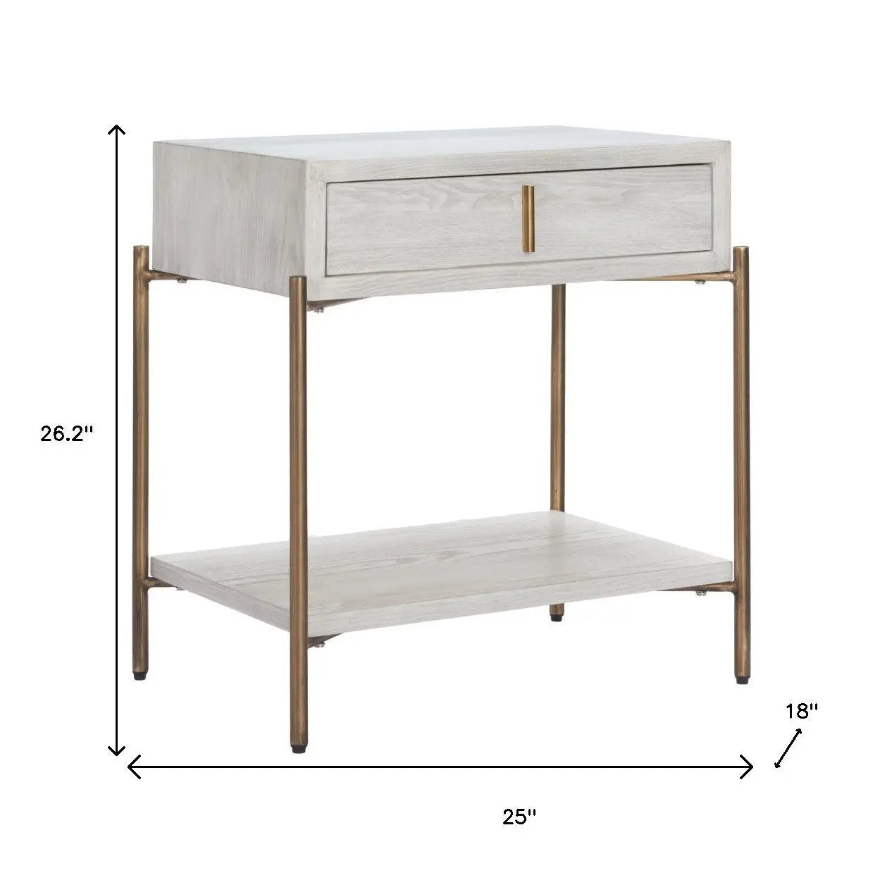 26" White and Bronze Wood and Steel End Table With Drawer And Shelf Homeroots Living Room