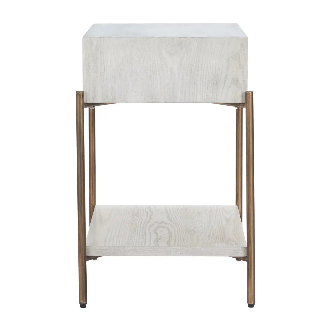 26" White and Bronze Wood and Steel End Table With Drawer And Shelf Homeroots Living Room