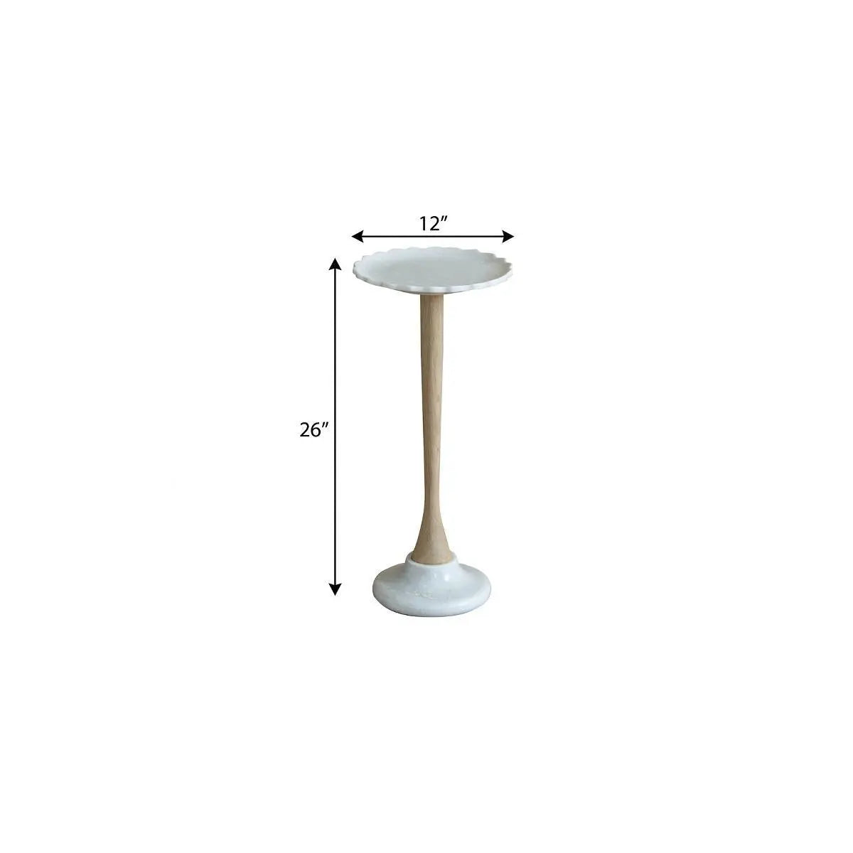 26" White and Brown Marble and Solid Wood Round Pedestal End Table Homeroots Living Room