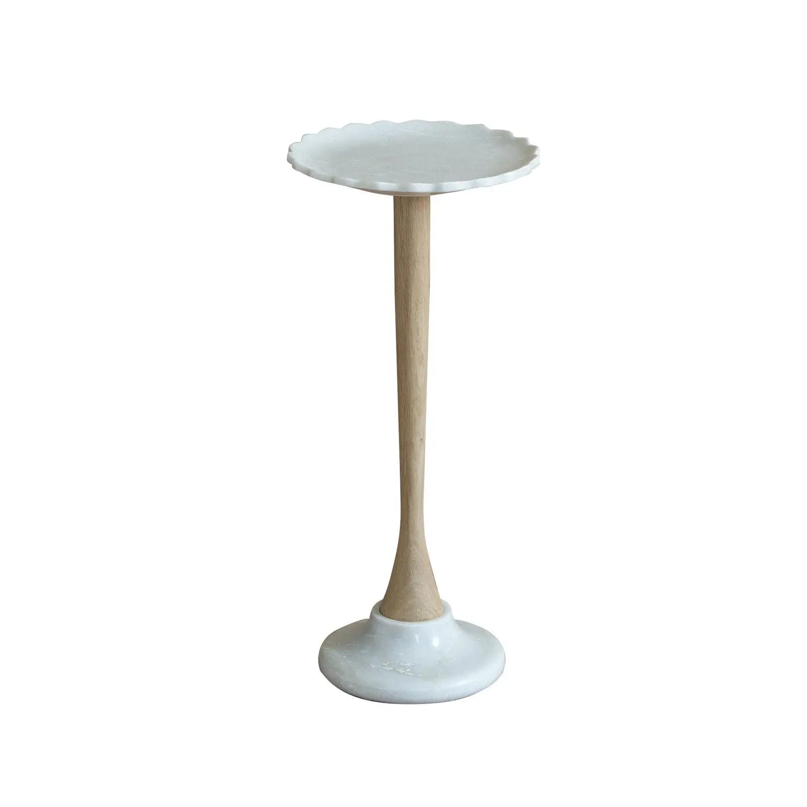 26" White and Brown Marble and Solid Wood Round Pedestal End Table Homeroots Living Room