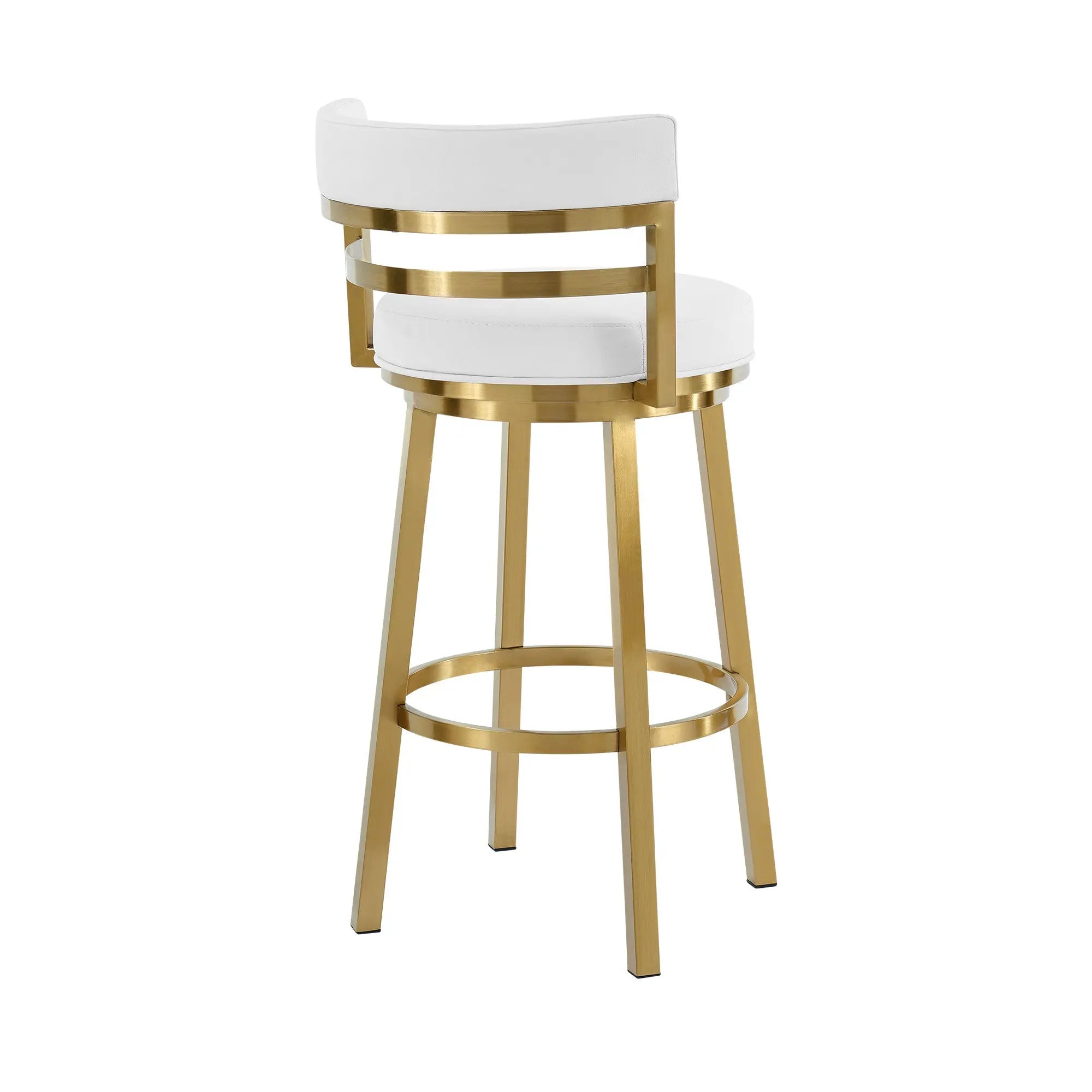 26" White and Gold Faux Leather and Stainless Steel Low Back Counter Height Swivel Bar Chair Homeroots Living Room