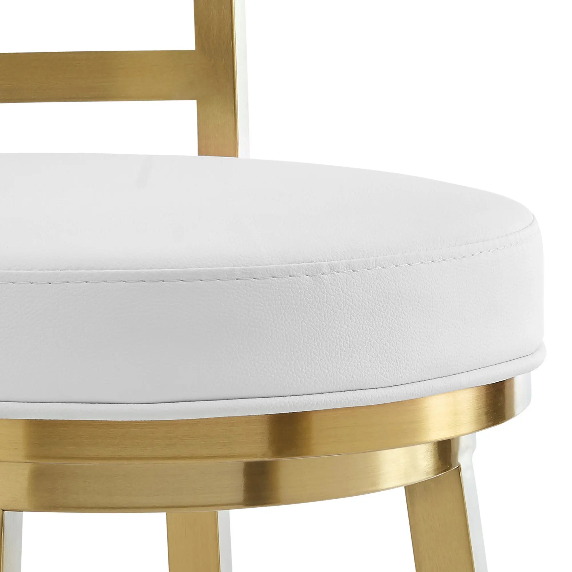 26" White and Gold Faux Leather and Stainless Steel Low Back Counter Height Swivel Bar Chair Homeroots Living Room