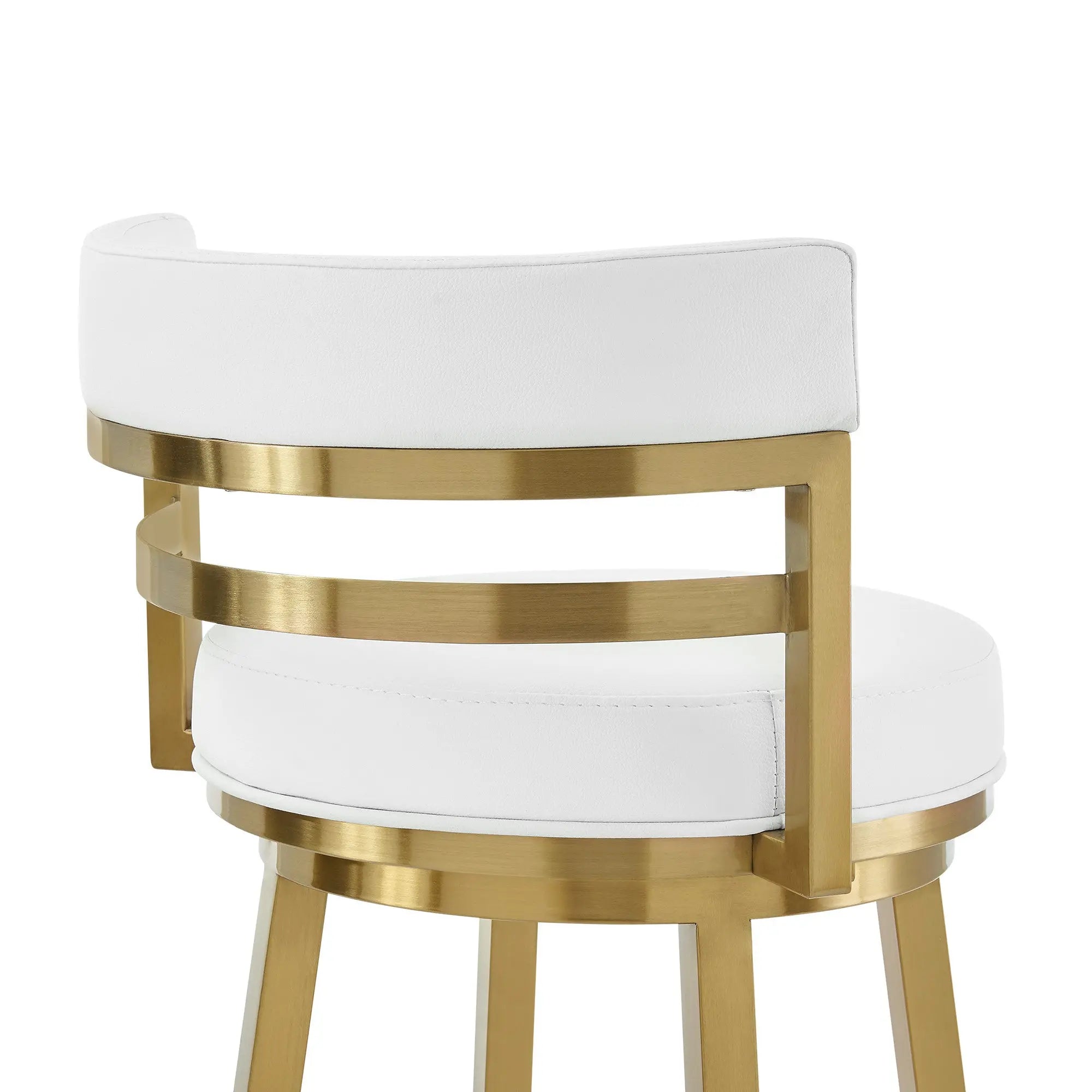 26" White and Gold Faux Leather and Stainless Steel Low Back Counter Height Swivel Bar Chair Homeroots Living Room