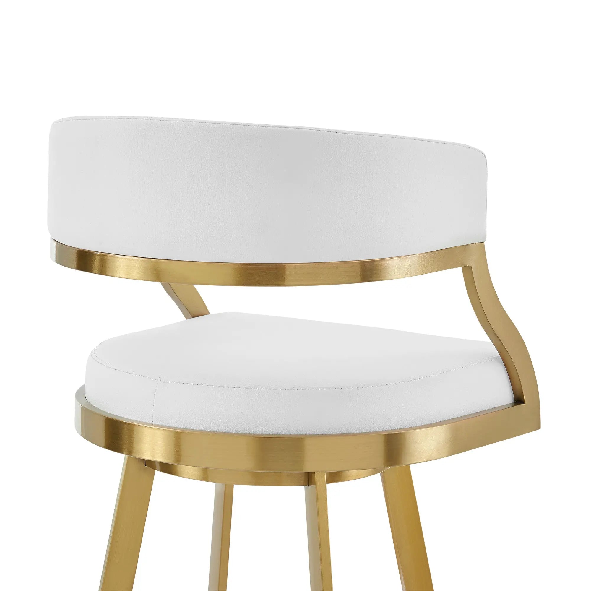 26" White and Gold Faux Leather and Stainless Steel Low Back Counter Height Swivel Bar Chair Homeroots Living Room