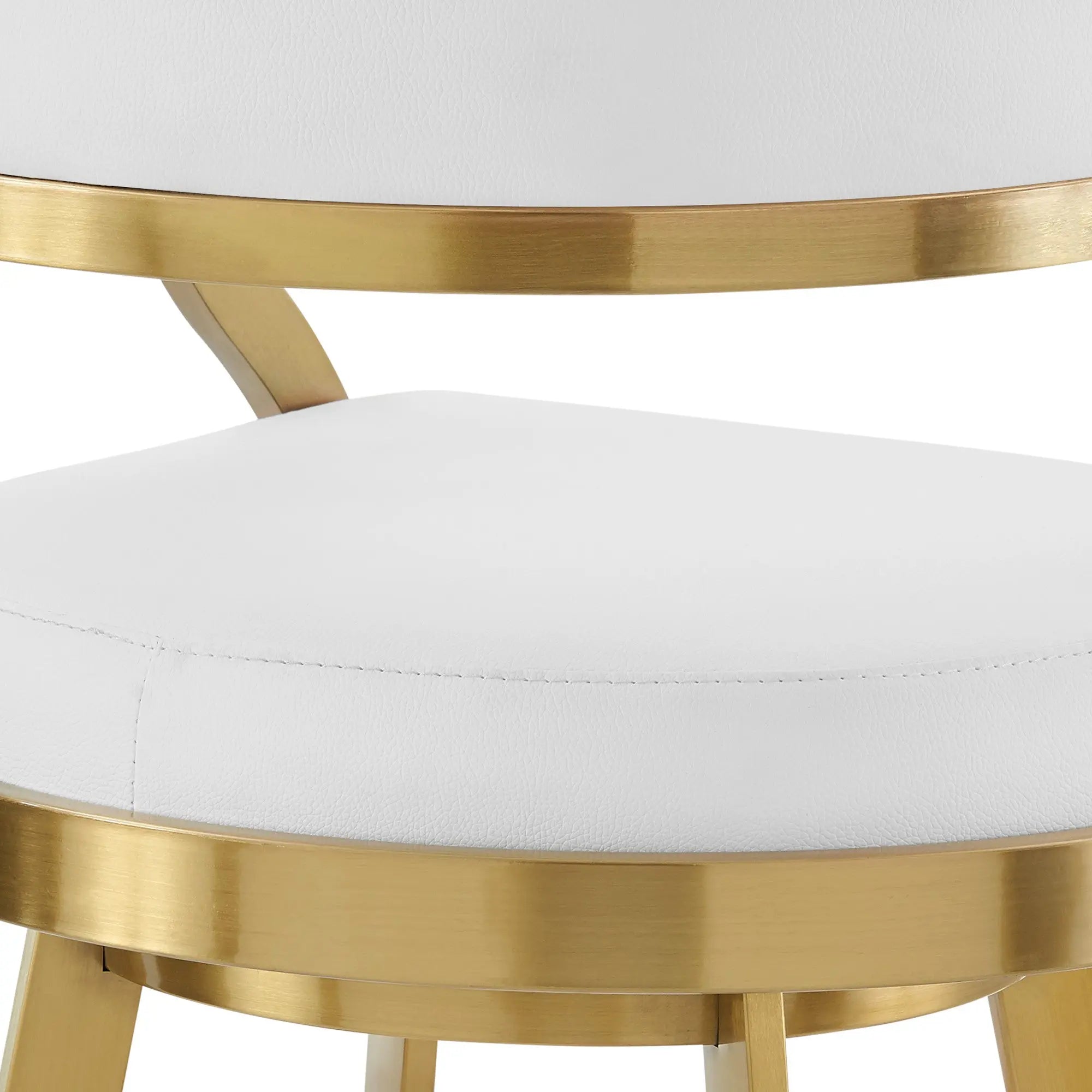 26" White and Gold Faux Leather and Stainless Steel Low Back Counter Height Swivel Bar Chair Homeroots Living Room