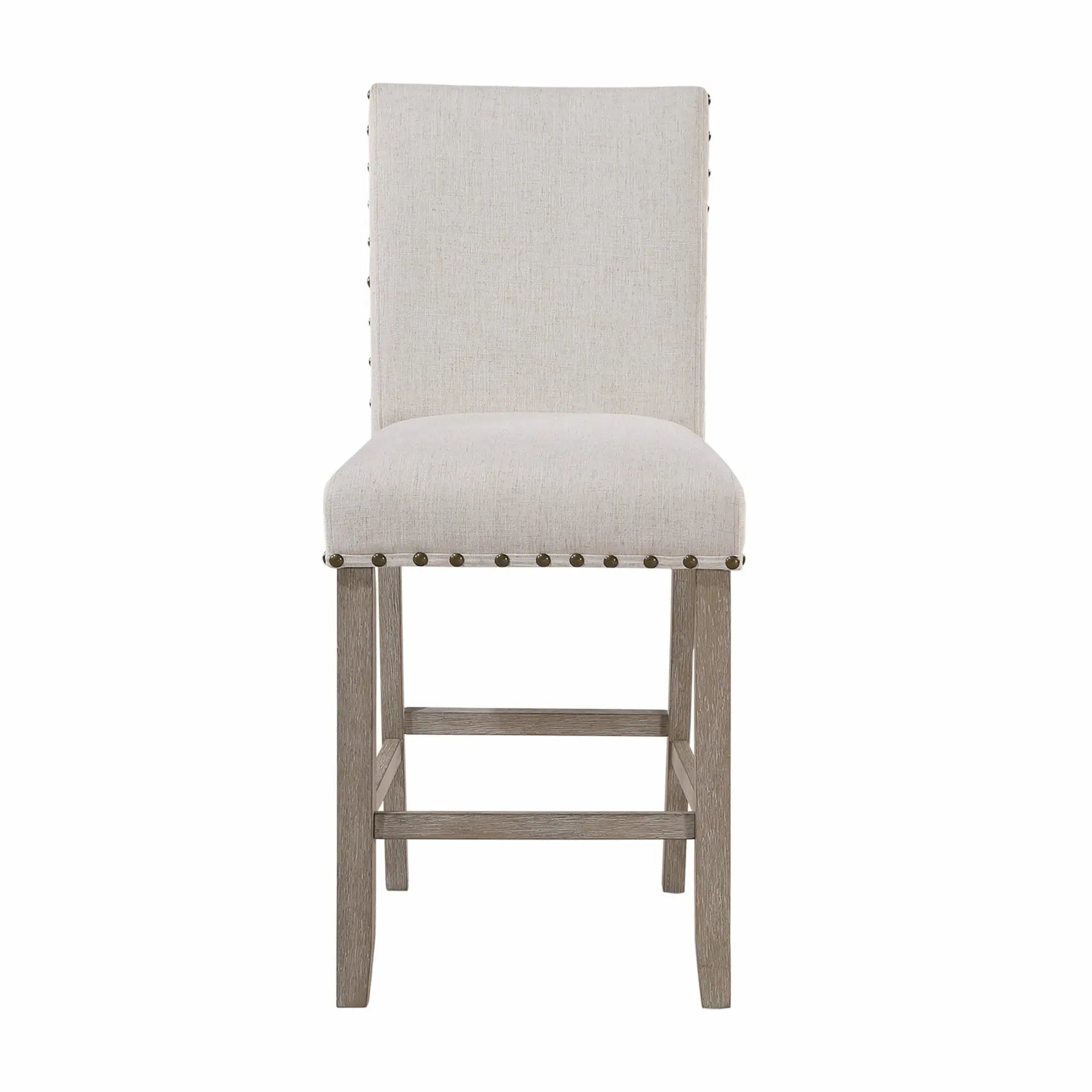 26" White and Natural Wood and Fabric Counter Height Bar Chair Homeroots Living Room