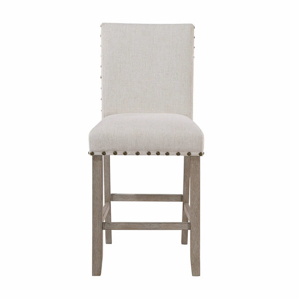 26" White and Natural Wood and Fabric Counter Height Bar Chair Homeroots Living Room