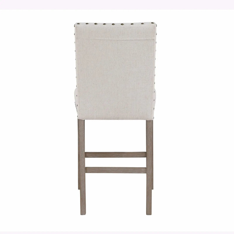 26" White and Natural Wood and Fabric Counter Height Bar Chair Homeroots Living Room