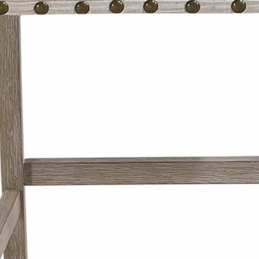 26" White and Natural Wood and Fabric Counter Height Bar Chair Homeroots Living Room