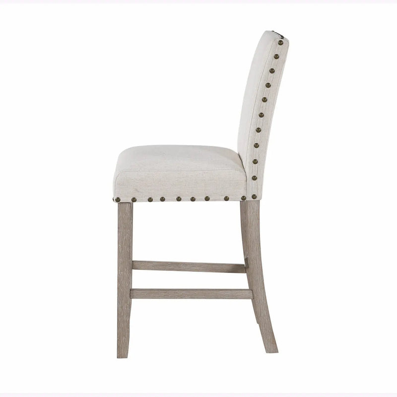 26" White and Natural Wood and Fabric Counter Height Bar Chair Homeroots Living Room