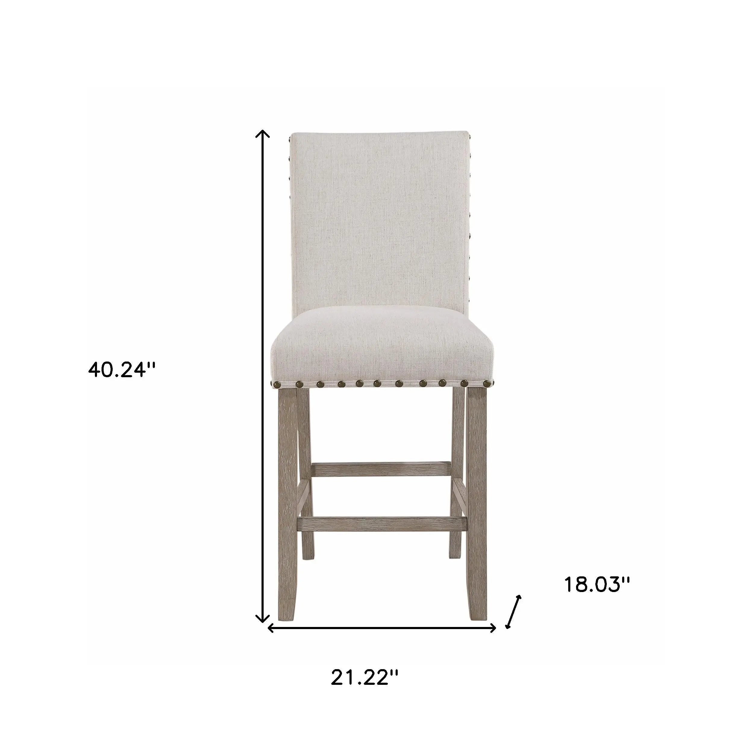 26" White and Natural Wood and Fabric Counter Height Bar Chair Homeroots Living Room