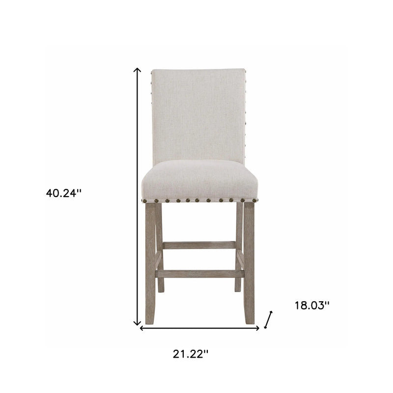 26" White and Natural Wood and Fabric Counter Height Bar Chair Homeroots Living Room